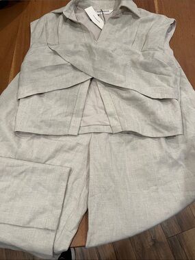 Commense Light Gray Linen-Blend Sleeveless Pantsuit Set